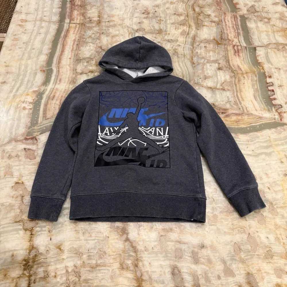 Jordan Boys Fleece Pullover Hoodie Jumpman Nike Air‎ Gray Youth L 8-10